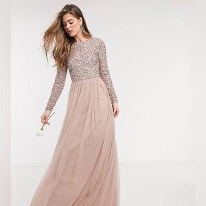 ASOS Maya Bridesmaid Long Sleeve Sequin Maxi Tulle Dress